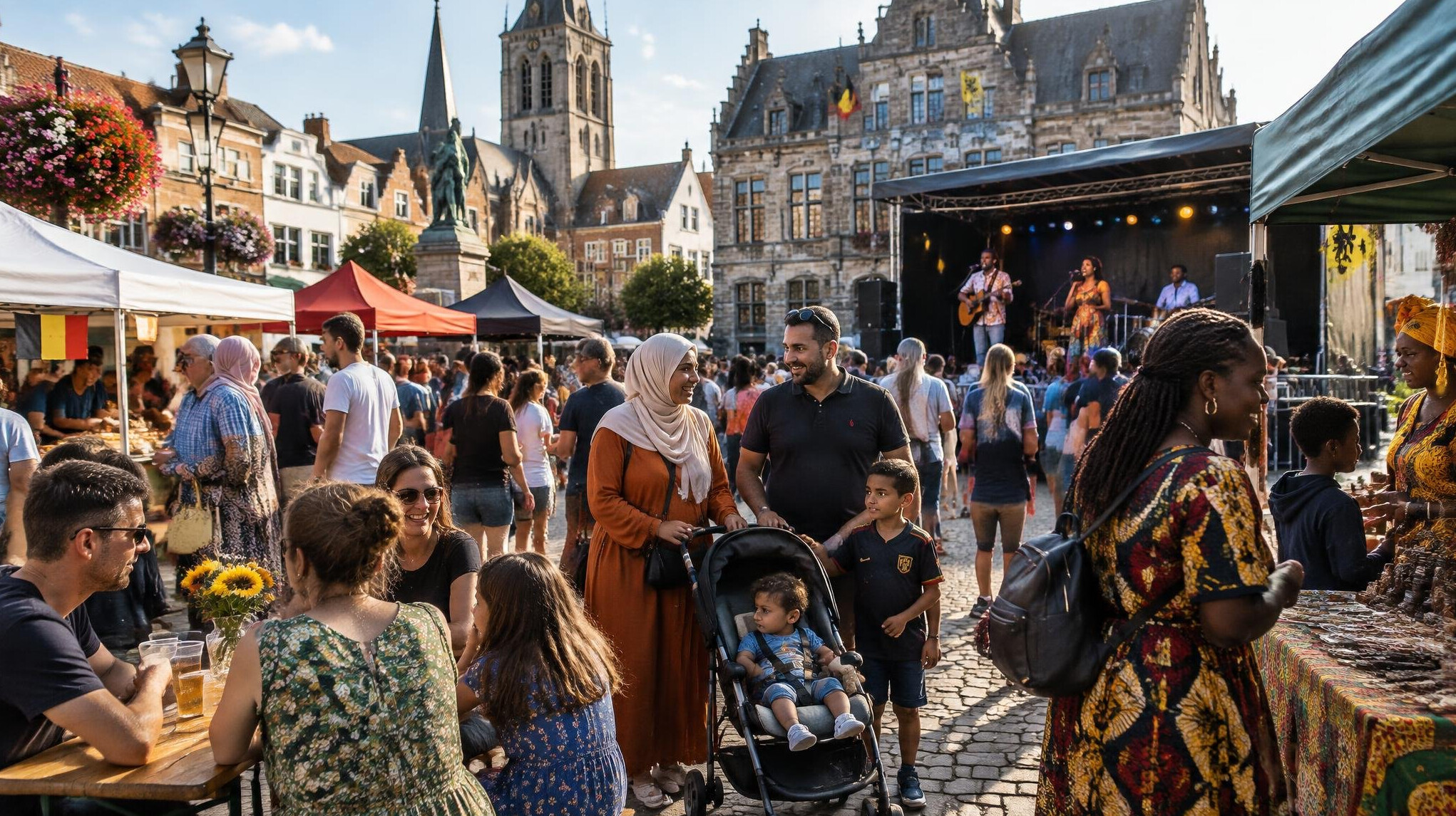 Crowd gathered at a local outdoor event in a European town